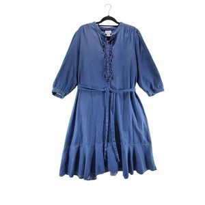 1X The Vermont Country Store Cotton Denim Dress Cotton Long Sleeve MuuMuu